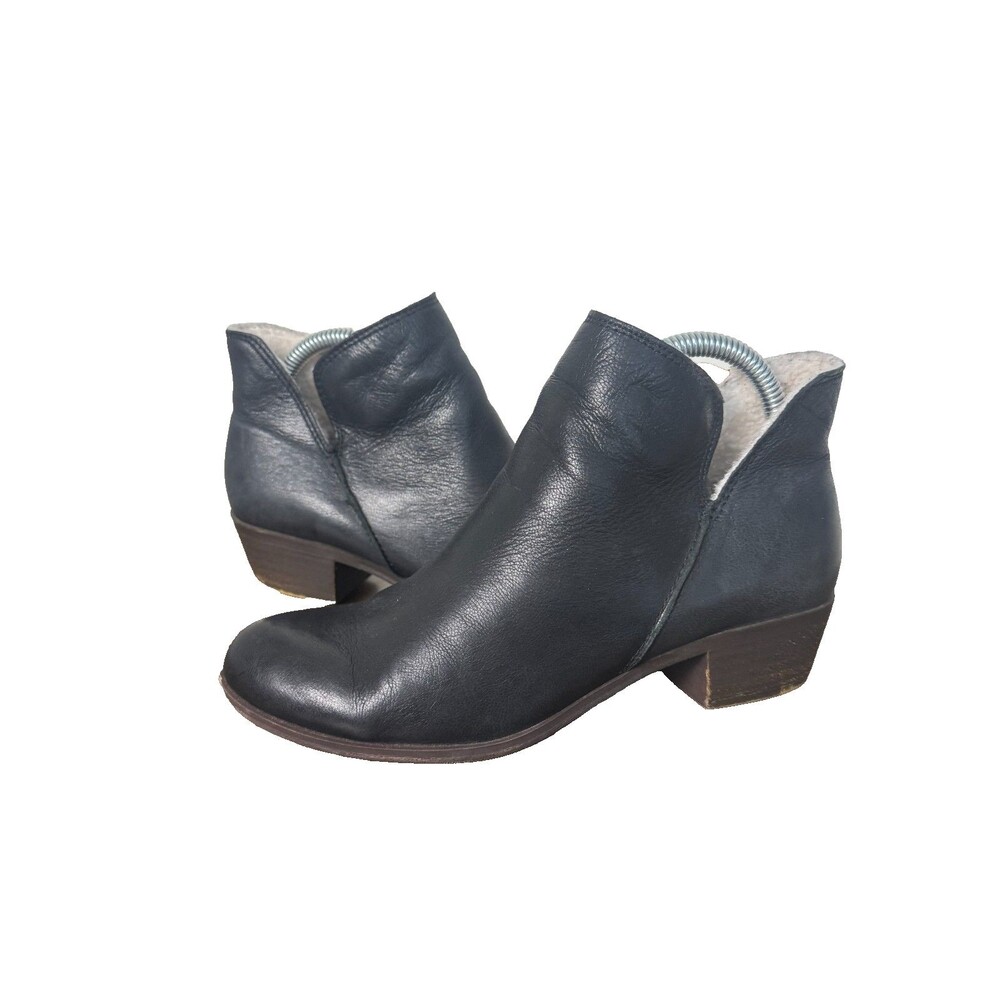 Lucky Brand Black Leather Fur Lined Ankle Boots Booties Womens Size 7.5